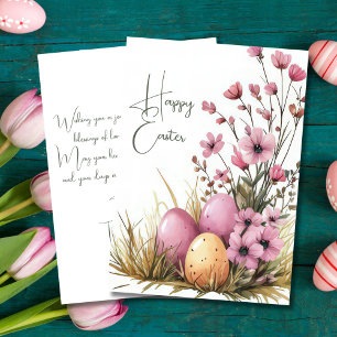 Anpassningsbar Påsk-kort med Påskägg och blommor Julkort