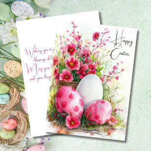 Anpassningsbar Påsk-kort med Påskägg och blommor Julkort