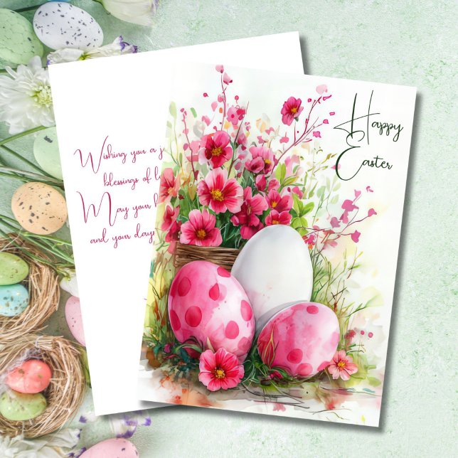 Anpassningsbar Påsk-kort med Påskägg och blommor Julkort (Skapare uppladdad)