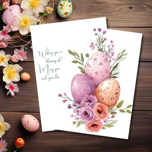 Anpassningsbar Påsk-kort med Påskägg och blommor Julkort (Skapare uppladdad)