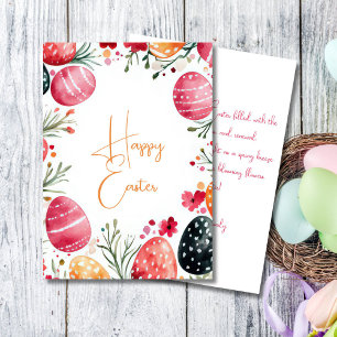 Anpassningsbar Påsk-kort med Påskägg och blommor Julkort