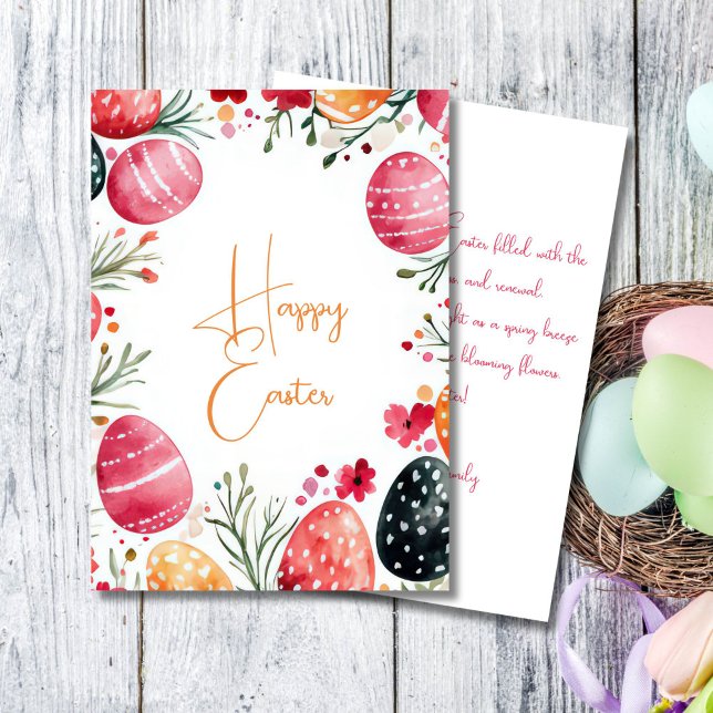 Anpassningsbar Påsk-kort med Påskägg och blommor Julkort (Skapare uppladdad)