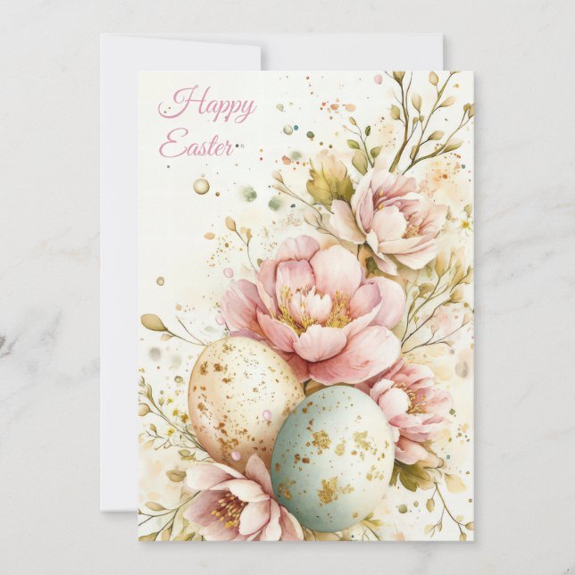Anpassningsbar Påsk-kort med Påskägg och blommor Julkort (Framsida)