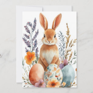 Anpassningsbar Påsk-kort med Påskhare och blommor Julkort