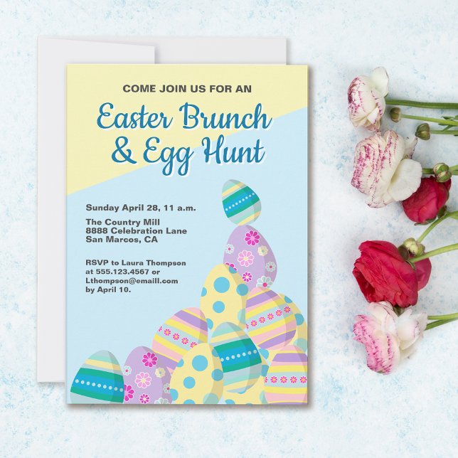 Anpassningsbar Påskägg jaga färggrann vår Inbjudningar (easter brunch and egg hunt invitation . colorful and fun design.)
