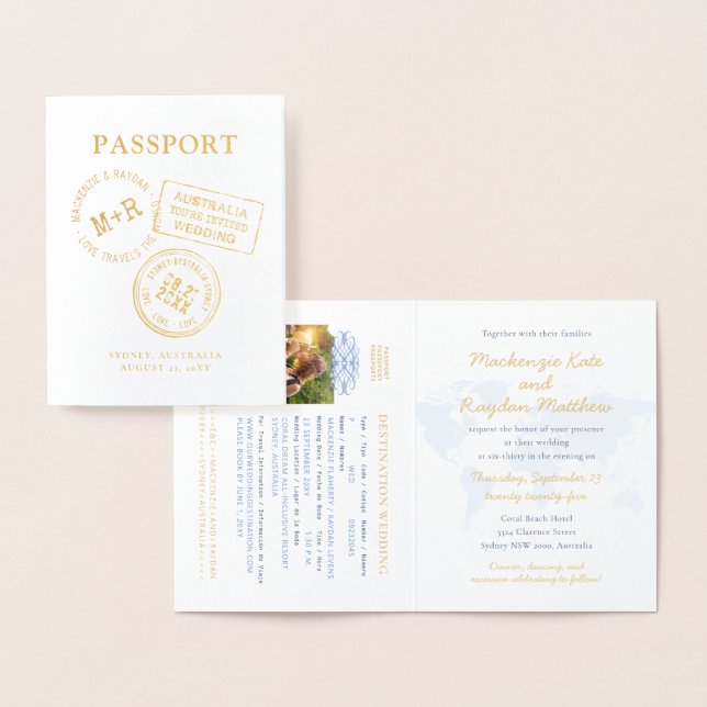 Anpassningsbar Passport Frimärke bröllopsinbjudnin Folierat Kort (Display)