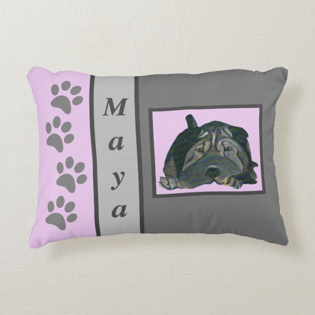 Anpassningsbar pastel Black Shar Pei Pillow Prydnadskudde (Framsidan)