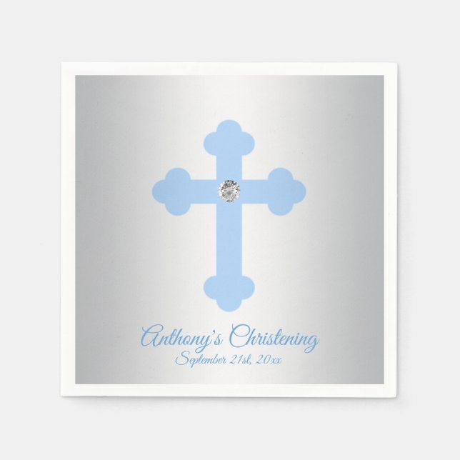 Anpassningsbar Pastel Blue Boy Kor CHRISTENING BAP Pappersservett (Framsidan)
