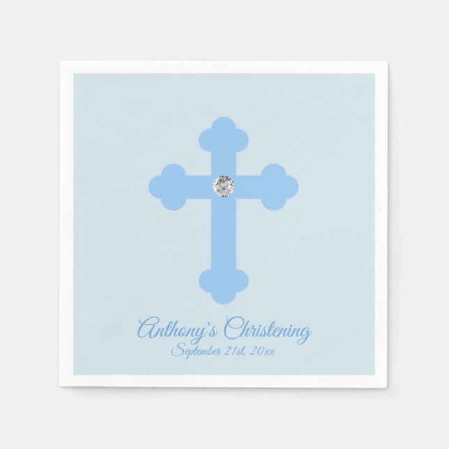 Anpassningsbar Pastel Blue Boy Kor CHRISTENING BAP Pappersservett (Framsidan)
