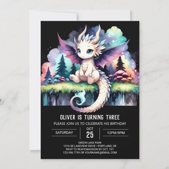 Anpassningsbar Pastel Dragon Birthday Inbjudningar (Framsida)