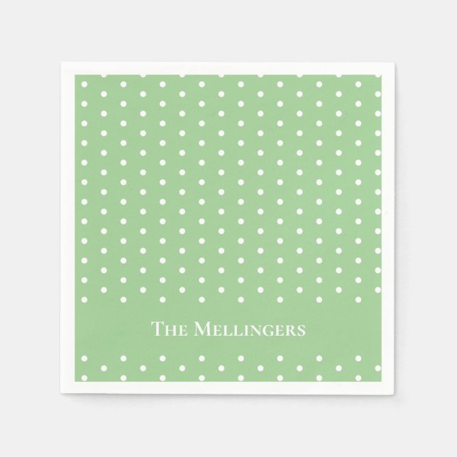Anpassningsbar Pastel Grönt och White Polka Dot På Pappersservett (Framsidan)