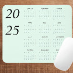 Anpassningsbar Pastel Mint 2025 Calendar-Elegant Musmatta<br><div class="desc">Uppgradera arbetsytan med den här anpassningsbarna Klistra in Mint 2025-kalendermusmattan. Designad för stil och praktisk användning har den här eleganta musknappen en fullt-årskalender för snabb datumreferens, som ställs in mot en mjuk pastellbakgrund som ger ditt skrivbord lite elegans. Det mjuka yta säkerställer optimala musprestanda, medan det icke-glatta stödet behållor säkert...</div>