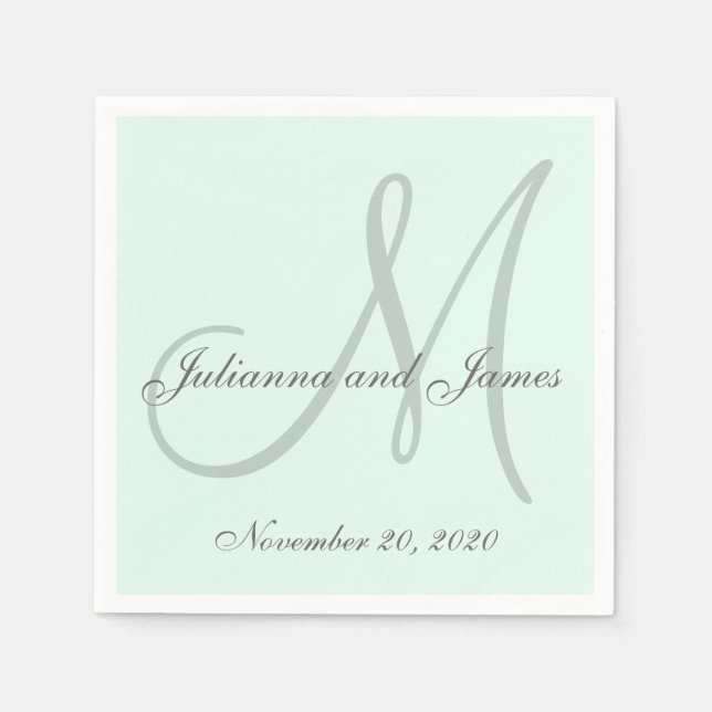 Anpassningsbar Pastel Mint Färgad Monogram Pappra  Pappersservett (Framsidan)
