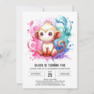 Anpassningsbar Pastel Monkey Birthday Inbjudningar