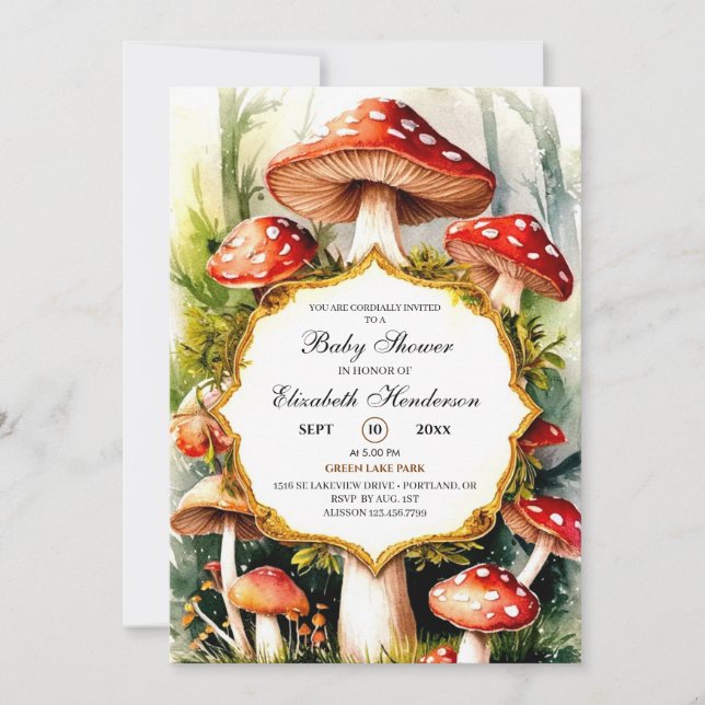 Anpassningsbar Pastel Mushroom Baby Shower Inbjudningar (Framsida)
