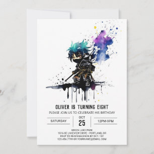 Anpassningsbar Pastel Ninja Boy Digital Birthday Inbjudningar