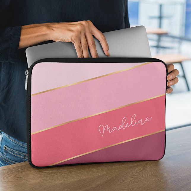 Anpassningsbar Pastel Ro  Dusty Rosa Stripe Art Laptop Fodral (Skapare uppladdad)