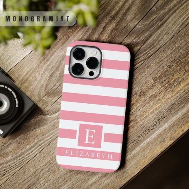 Anpassningsbar Pastel Ro Rosa White Rand (Custom Pastel Rose Pink White Stripes Case-Mate iPhone Case)