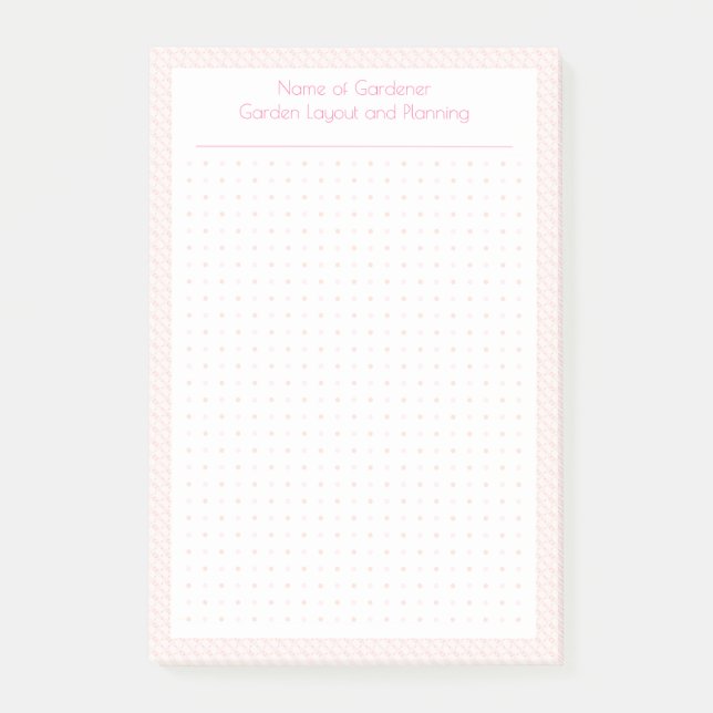 Anpassningsbar Pastel Rosa Dot Grid Garden Layout  Post-it Block (Framsida)