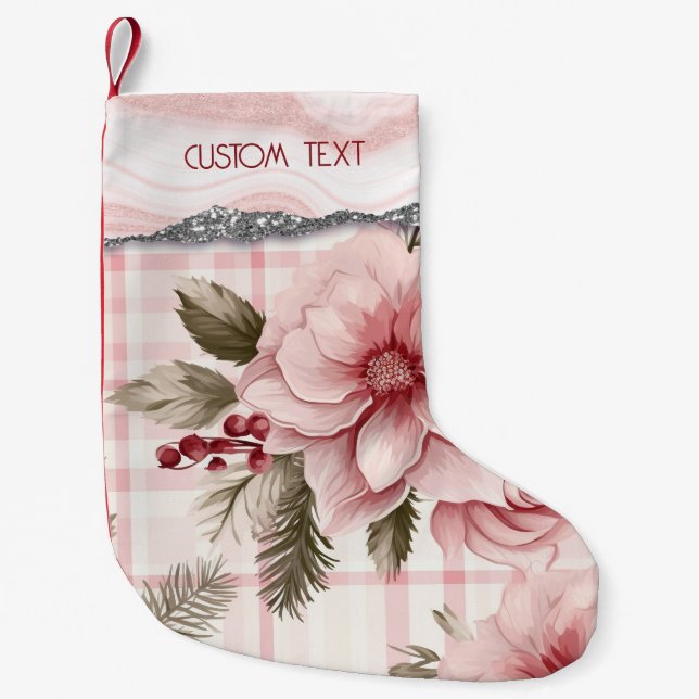 Anpassningsbar Pastel Rosa Juldag Blommigt Play Liten Julstrumpa (Framsidan)