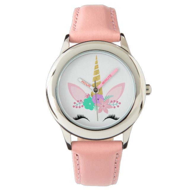 ANPASSNINGSBAR PASTEL ROSA SMILING UNICORN WATCH ARMBANDSUR (Framsida)