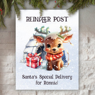 Anpassningsbar Pastel Snö Santa's Cute Reindeer ju Poster