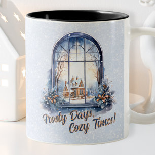 Anpassningsbar Pastel Snowy Winter Scene Säsong He Två-Tonad Mugg