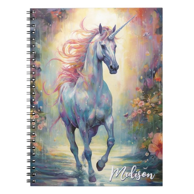 Anpassningsbar Pastel Unicorn Calligraphy Namn Anteckningsbok (Framsidan)