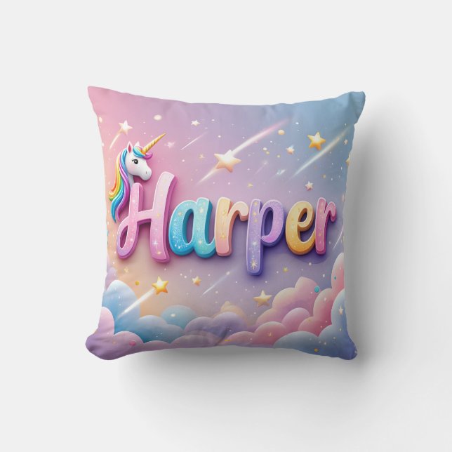 Anpassningsbar Pastel Unicorn Namn Pillow Kudde (Framsida)
