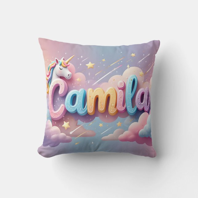 Anpassningsbar Pastel Unicorn Namn Pillow Kudde (Framsida)