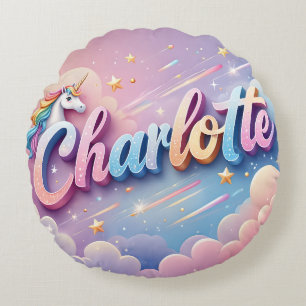 Anpassningsbar Pastel Unicorn Namn Pillow Rund Kudde