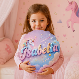 Anpassningsbar Pastel Unicorn Namn Pillow Rund Kudde