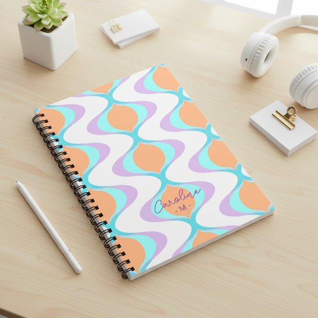Anpassningsbar Pastel Violet Orange Aqua Blue Ogee Anteckningsbok (Skapare uppladdad)