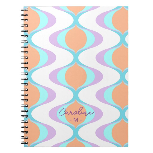 Anpassningsbar Pastel Violet Orange Aqua Blue Ogee Anteckningsbok (Framsidan)