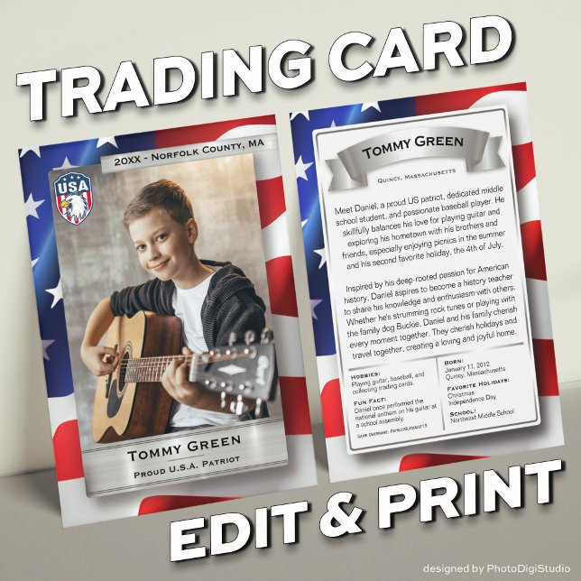Anpassningsbar Patriot Trading Card mall 4:e juli- (USA Patriot Custom Trading Card, 4th of July Gifts for Kids)