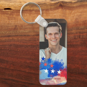 Anpassningsbar Patriotic Photo och Namn med amerik Nyckelring