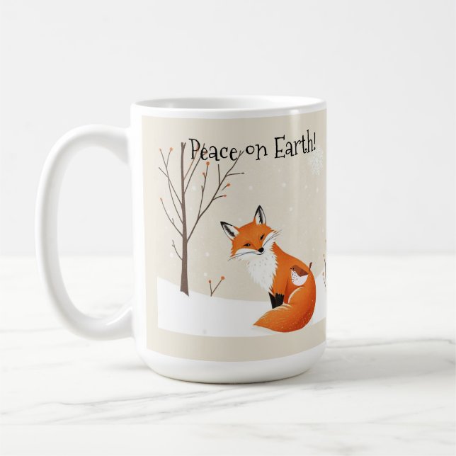 Anpassningsbar Peace Earth Minimalist Fox Bird Ani Kaffemugg (Vänster)