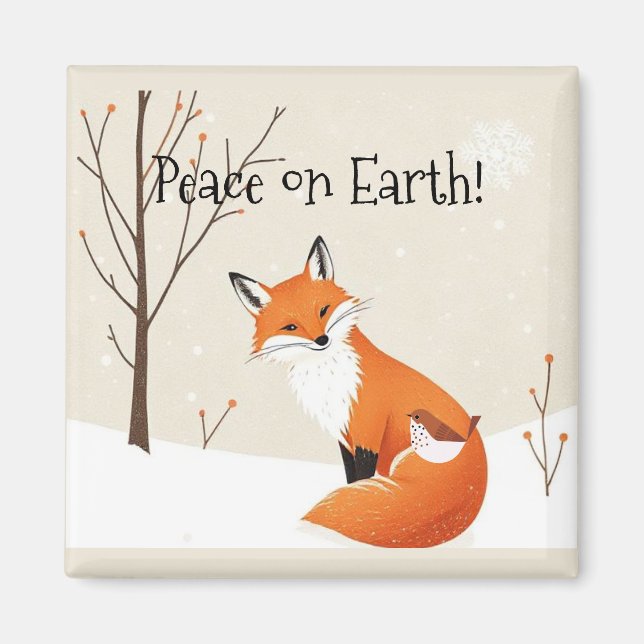 Anpassningsbar Peace Earth Minimalist Fox Bird Ani Magnet (Framsidan)