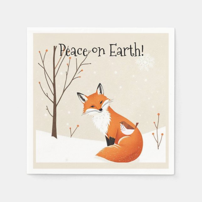Anpassningsbar Peace Earth Minimalist Fox Bird Ani Pappersservett (Framsidan)