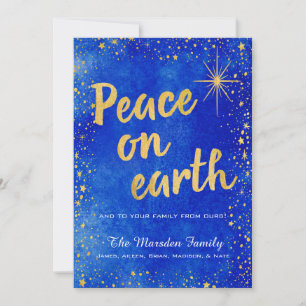 Anpassningsbar Peace on Earth Blue and Guld jul Ca Julkort
