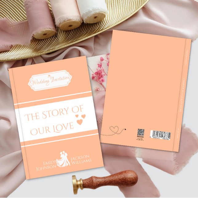Anpassningsbar Peach Bok-Thed Wedding bjudande Inbjudan (Skapare uppladdad)