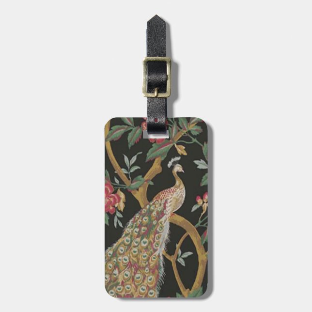 Anpassningsbar Peacock on Black Luggage Tag Bagagebricka (Vertikal Framsida)