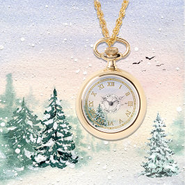 Anpassningsbar Pendant Watch Necklace - Snowy Wint Armbandsur