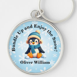 Anpassningsbar Penguin: "Blockera och njut av Snö! Rund Silverfärgad Nyckelring