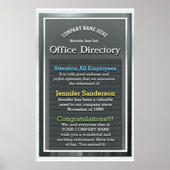 Anpassningsbar Pension Gift Poster (Framsidan)