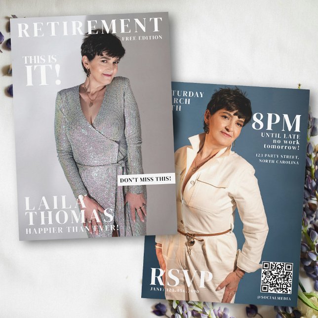 Anpassningsbar Pension Party Magazine Cover Photos Inbjudningar (Custom Retirement Party Magazine Cover Photos Invitation)