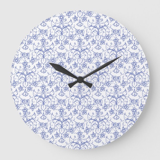 Anpassningsbar Periwinkle Blue på vit dekorativ Bl Stor Klocka (Framsida)