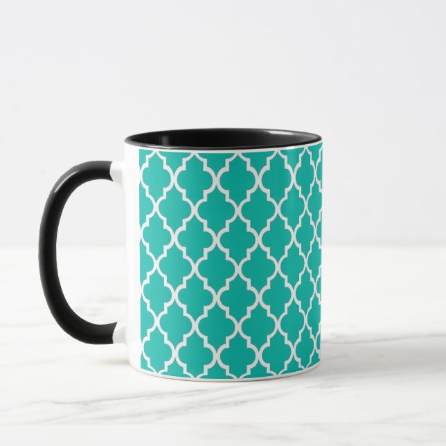 Anpassningsbar personaliserar teal quatrefoil möns mugg (Vänster)