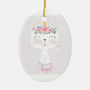 Anpassningsbar Personlig Barns Cat Unicorn Julgransprydnad Keramik