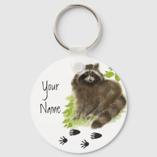 Anpassningsbar, Personlig Cute Raccoon Tracks Nyckelring
